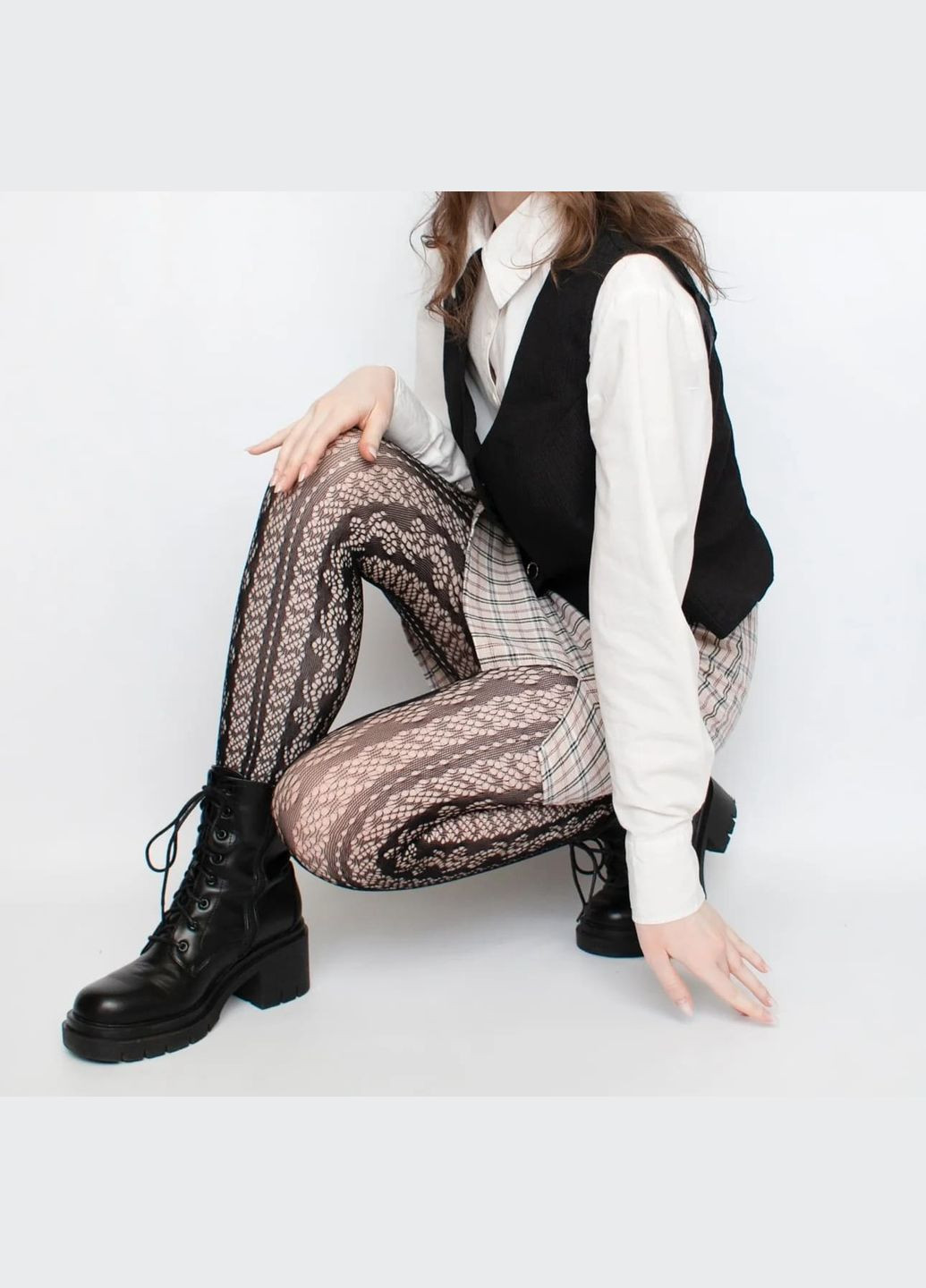 Чорні мереживні колготки в сітку щільні колготи вінтаж візерунок жіночі капронки one size еластичні ажурна сіточка декоративні No Brand (326599921)