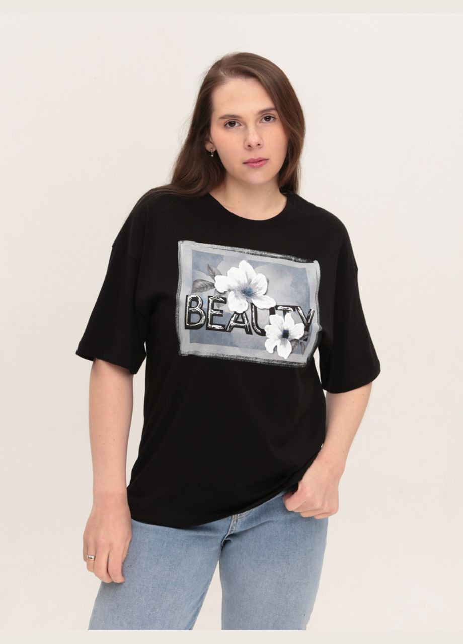 Женская футболка черная с цветами X-trap Пряма - (324026487)