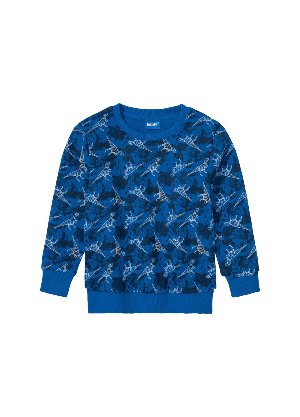 Lupilu свитшот с начесом для мальчика динозавр 392745 синий рисунок синий повседневный, кэжуал хлопок, эластан