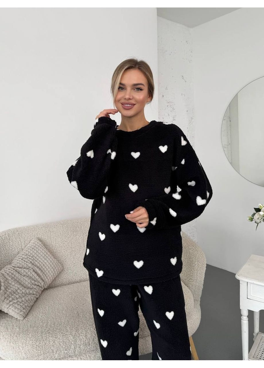 Чорна зимня жіночий теплий домашній костюм у серці Fashion