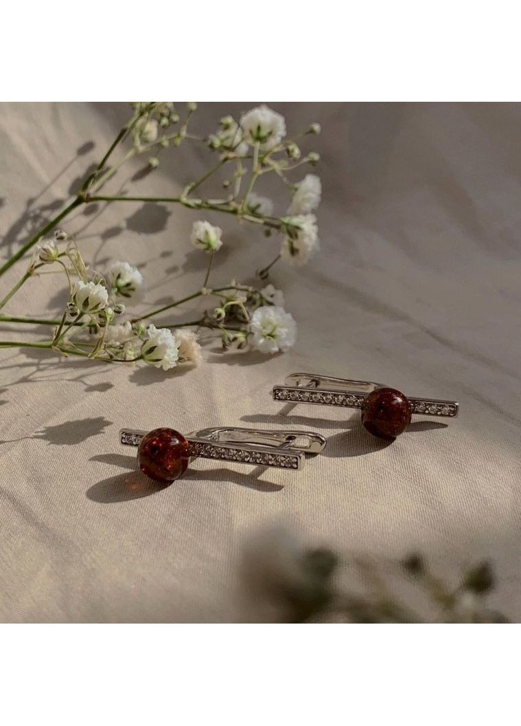 Срібні сережки Паличка із Бурштином срібло 925 проби Родоване 904с 3.32г No Brand (306743160)