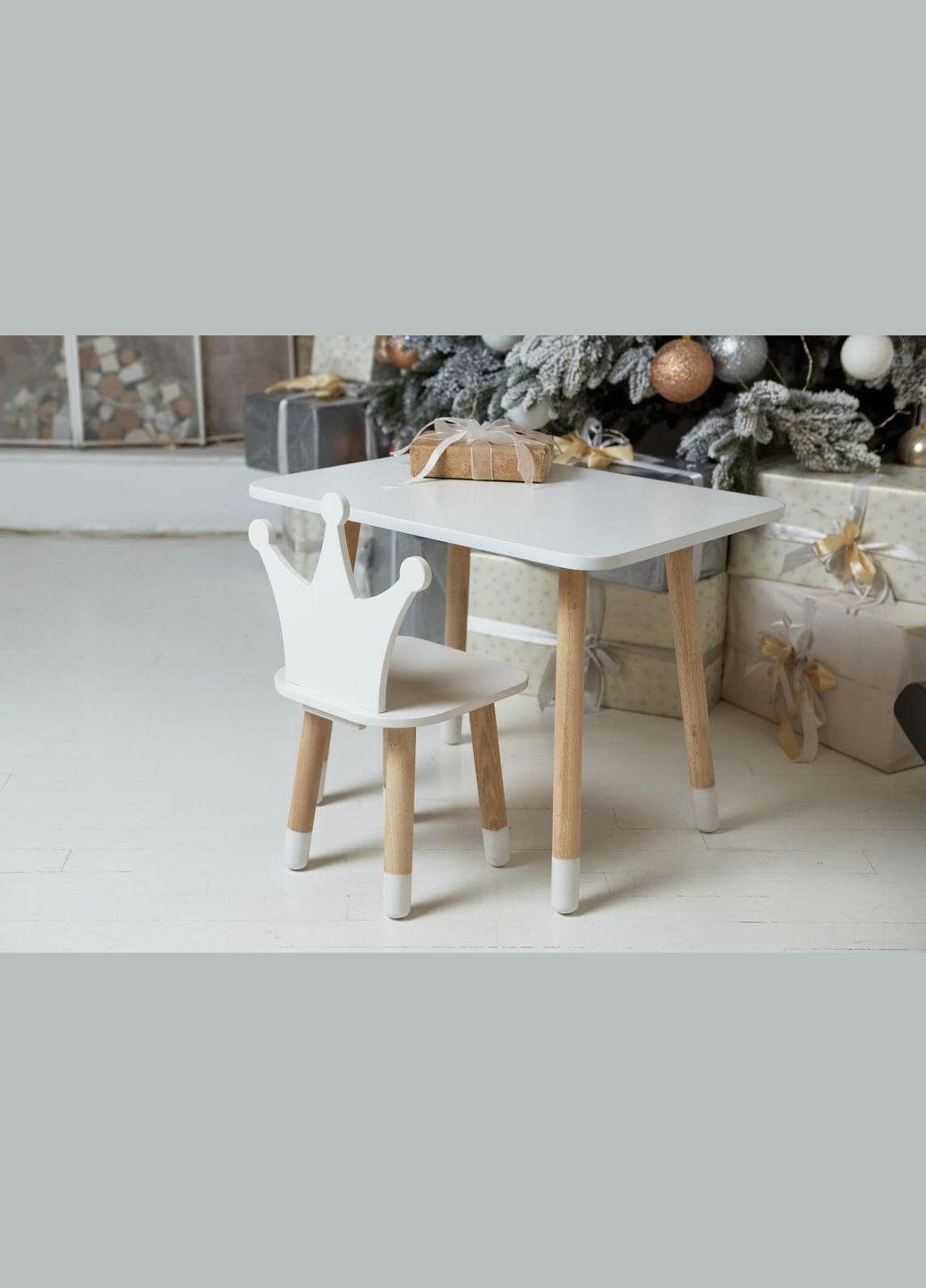 Стіл прямокутний і стільчик корона, білий, дитячий, дерево. (234418) Масяня (341309306)