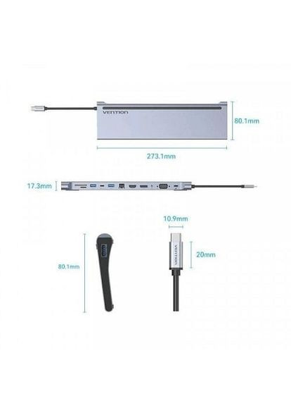 Докстанция - хаб 12in1 USB 3.1 Type-C на DP / HDMI / VGA / RJ45 Vention (283375197)
