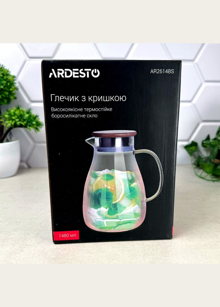 Скляний глечик з бамбуковою кришкою-фільтром 1.48 л Ardesto (303212003)