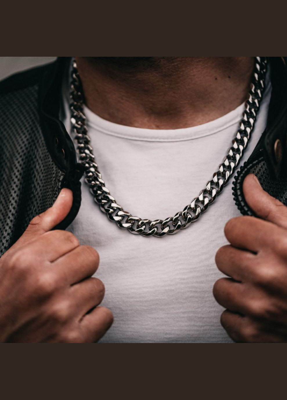 Мужская металлическая серебряная цепочка на шею из стали, ширина 8 мм. No Brand (328251203)