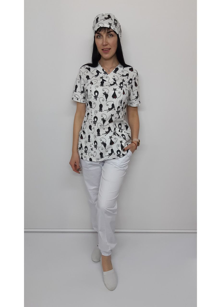 Жіночий медичний костюм принт Чорні коти штани Джогери 46, No Brand (361360393)