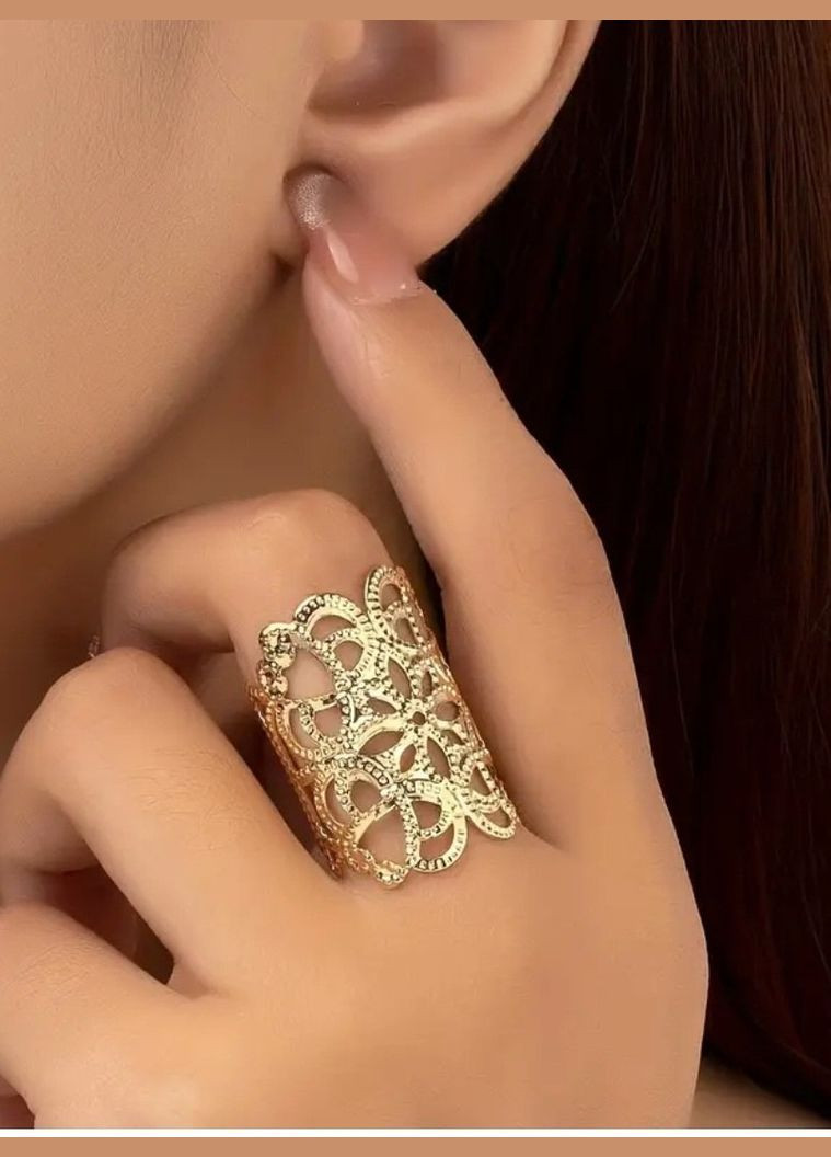 Широкое золотистое ажурное кольцо на фалангу, 10-765 No Brand (345627706)
