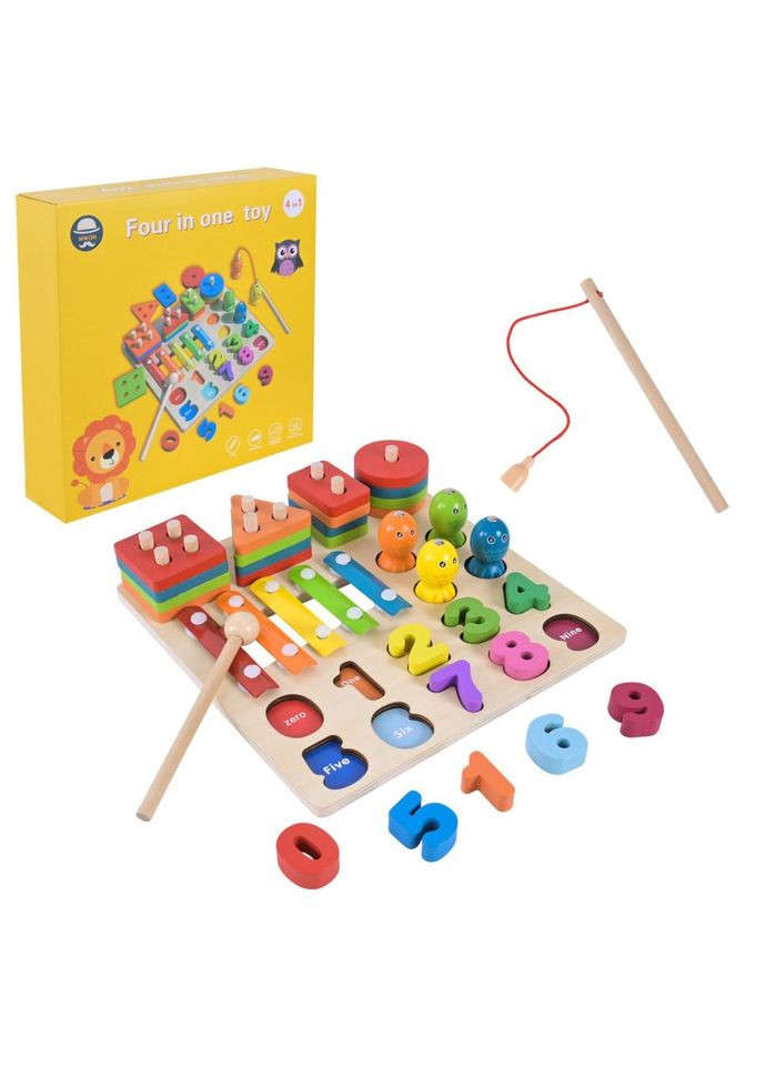 Дитяча дерев’яна іграшка "4 в 1" C9404 рибалка, ксилофон No Brand (365638384)