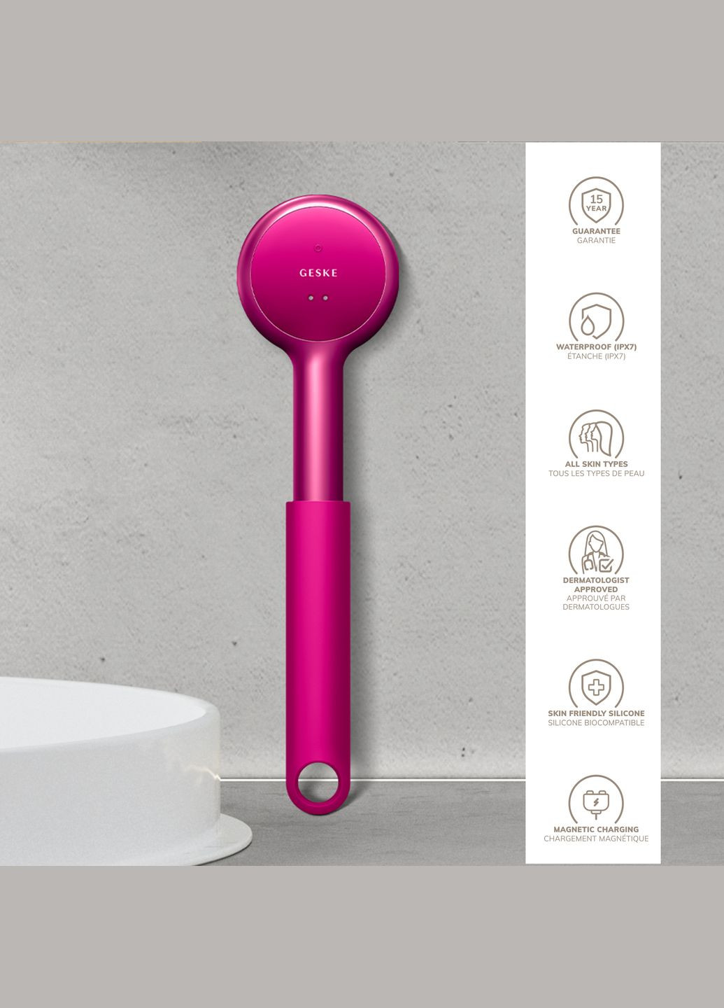 Звуковая светодиодная щетка для всего тела Sonic LED Full-Body Brush&Intensive Exfoliator 9в1 magenta GESKE (341526166)