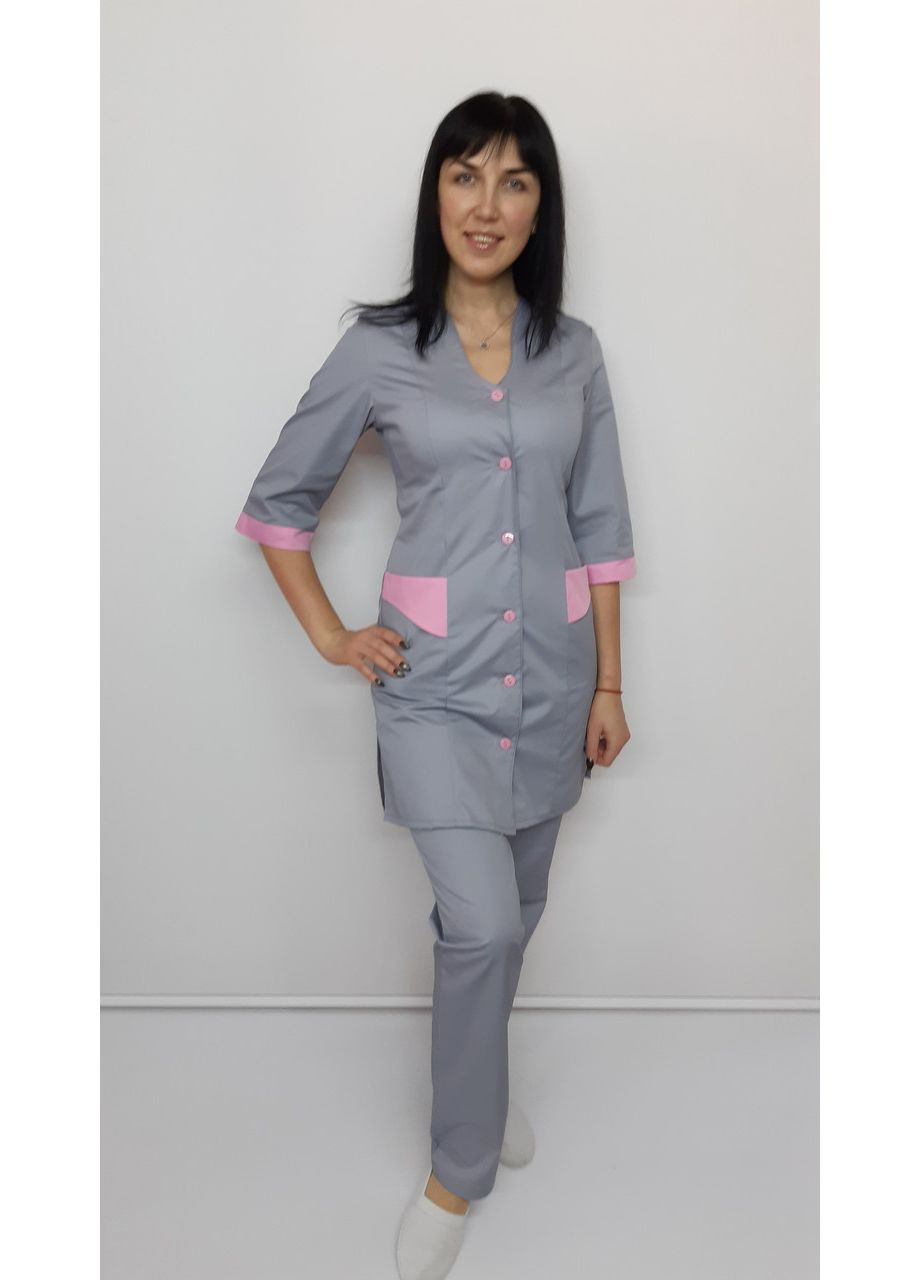 Жіночий медичний костюм Хвиля 2-ка котон три чверті рукав 42, Салатовий із білим оздобленням No Brand (361360170)
