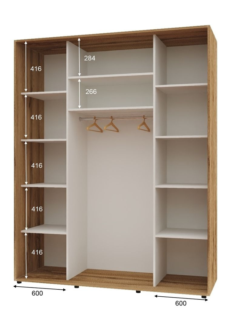 Шафа-купе дводверна 200*60*220 см Дуб золотий ДСП + Дзеркало Максі Комфорт Меблі (360446594)