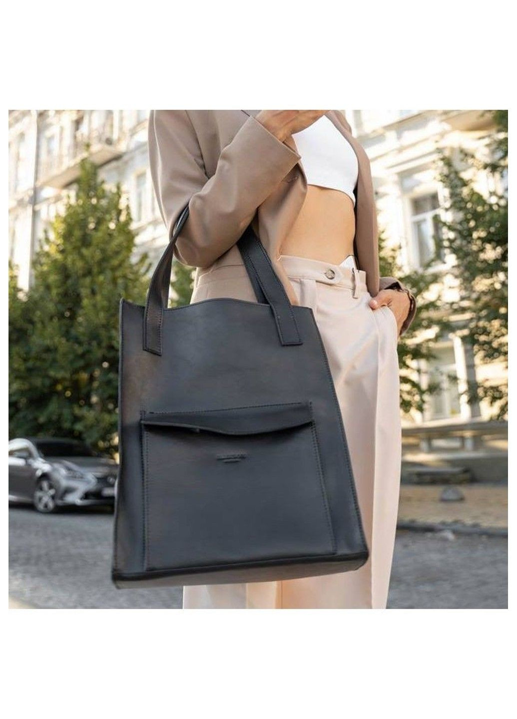 Женский кожаный шоппер Бэтси с карманом черная Краст BN-BAG-10-1-G BlankNote (293056353)