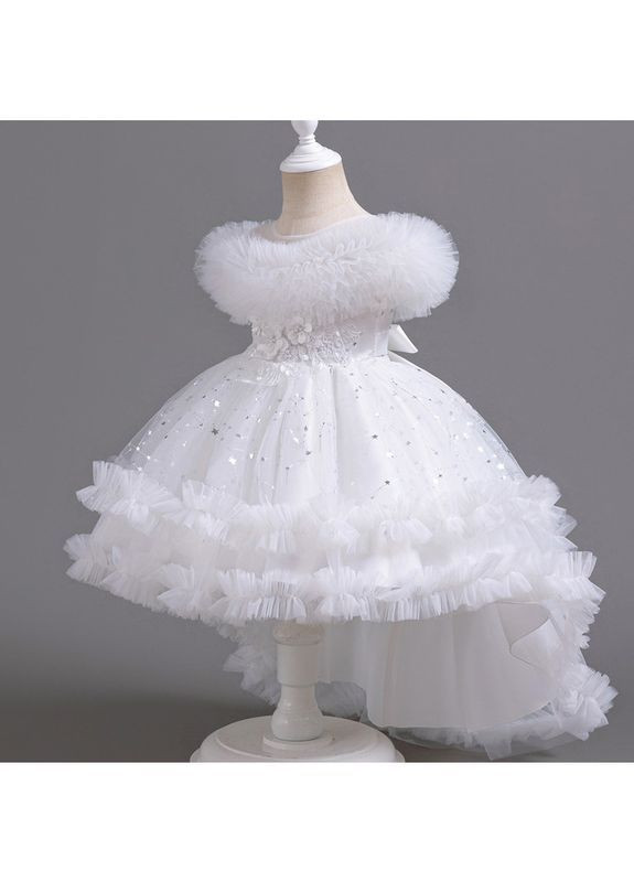 Біла пишна святкова сукня з паєтками та багатошаровою спідницею + під'юбник у подарунок, єлеонора, біла No Brand (369637054)