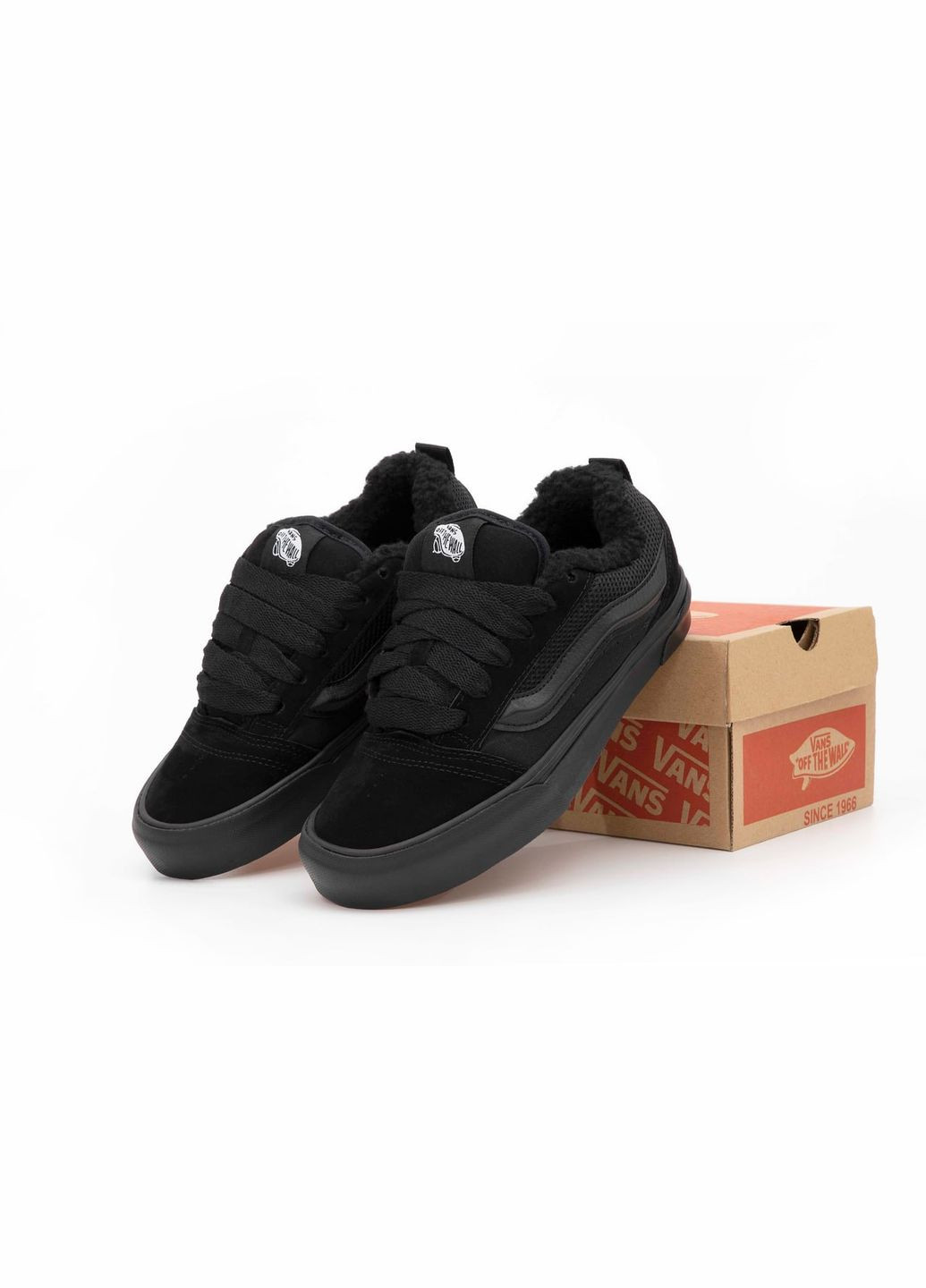 Черные зимние кроссовки зимние мужские и женские salomon knu skool winter black fur | ванс кну черные с мехом No Brand