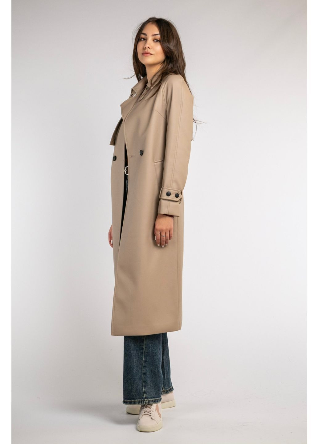 Тренч из эко-кожи С-93 CHICLY на пуговицах демисезон (362664104)