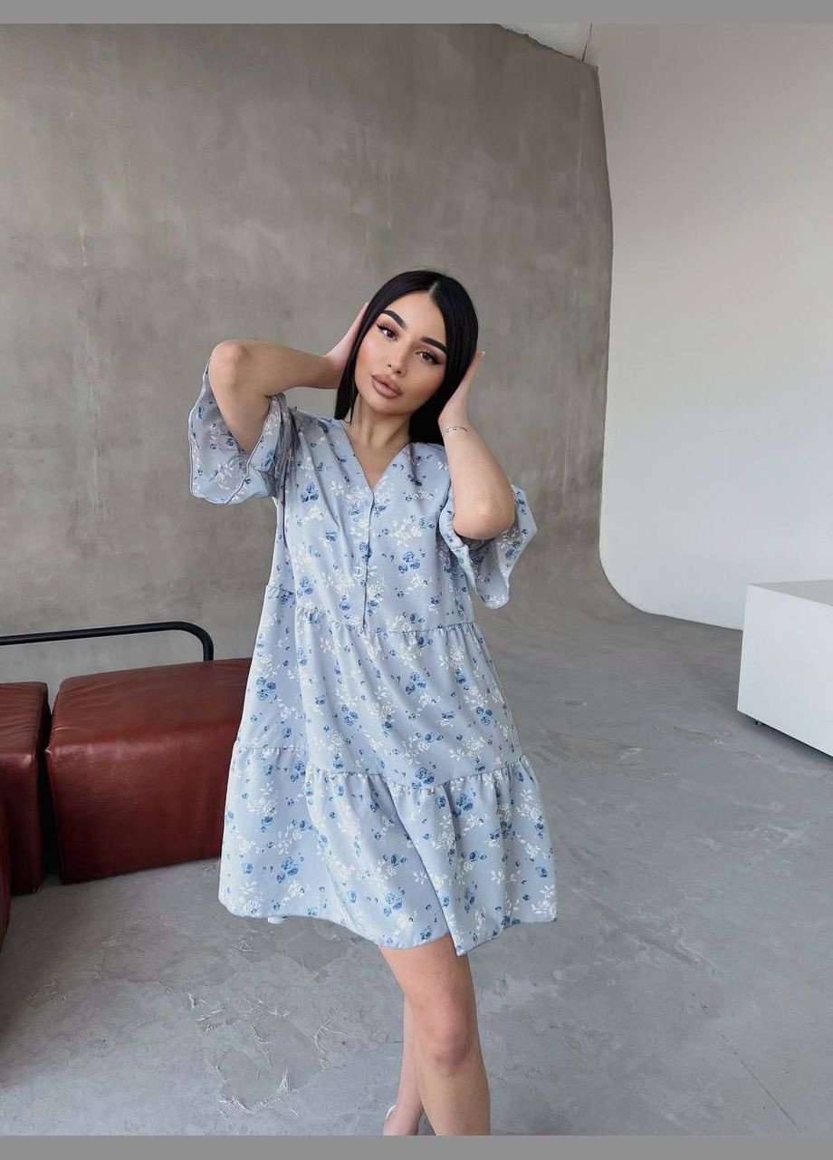 Голубое повседневный платье DK/DL Мода без кордонів с цветочным принтом