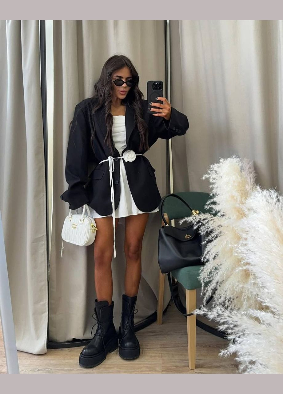 Черный женский оверсайз жакет No Brand однотонный - демисезонный