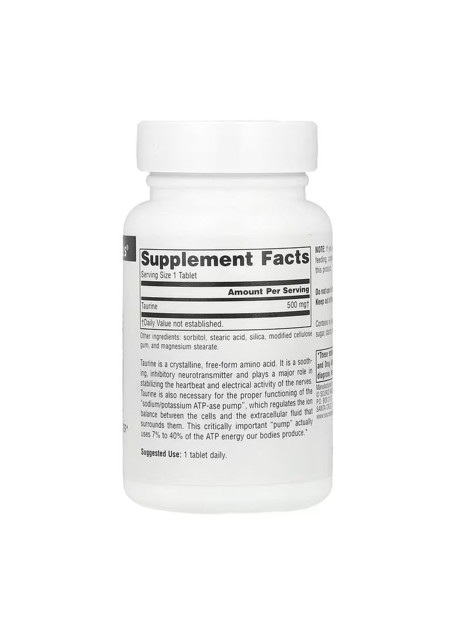 Taurine 500 mg - 60 tabs Source Naturals (369397647)