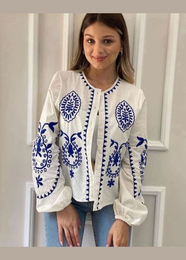 Жіноча вишита сорочка Заріна біла з синім ESQ 3834 (303898894)