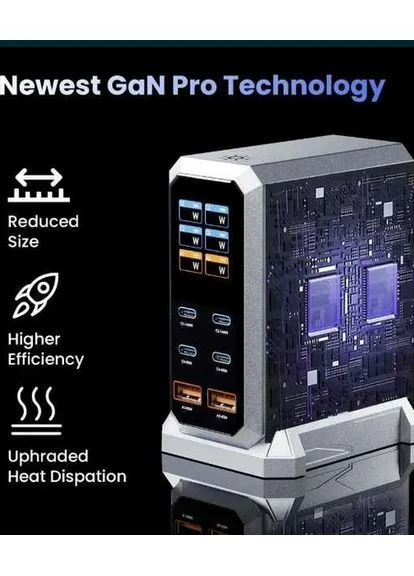 Мережева зарядна станція HW186 GaN 240W 6-портова PD3.1 USB-C та USB-A для ноутбуків і смартфонів Asometech (391101056)