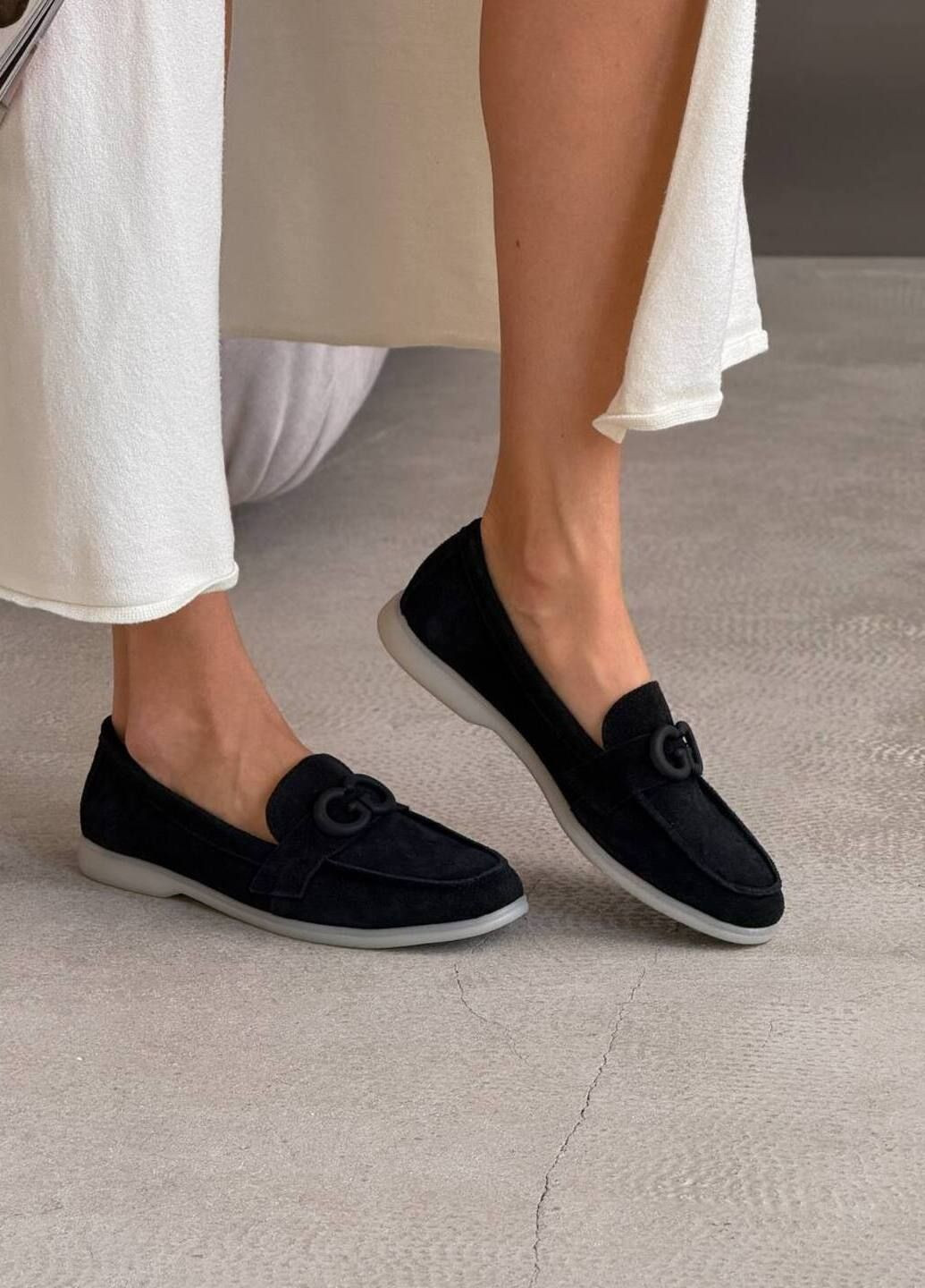 No Brand Туфлі жіночі замшеві лофери чорний з натуральна замша, — демісезон (319840821)