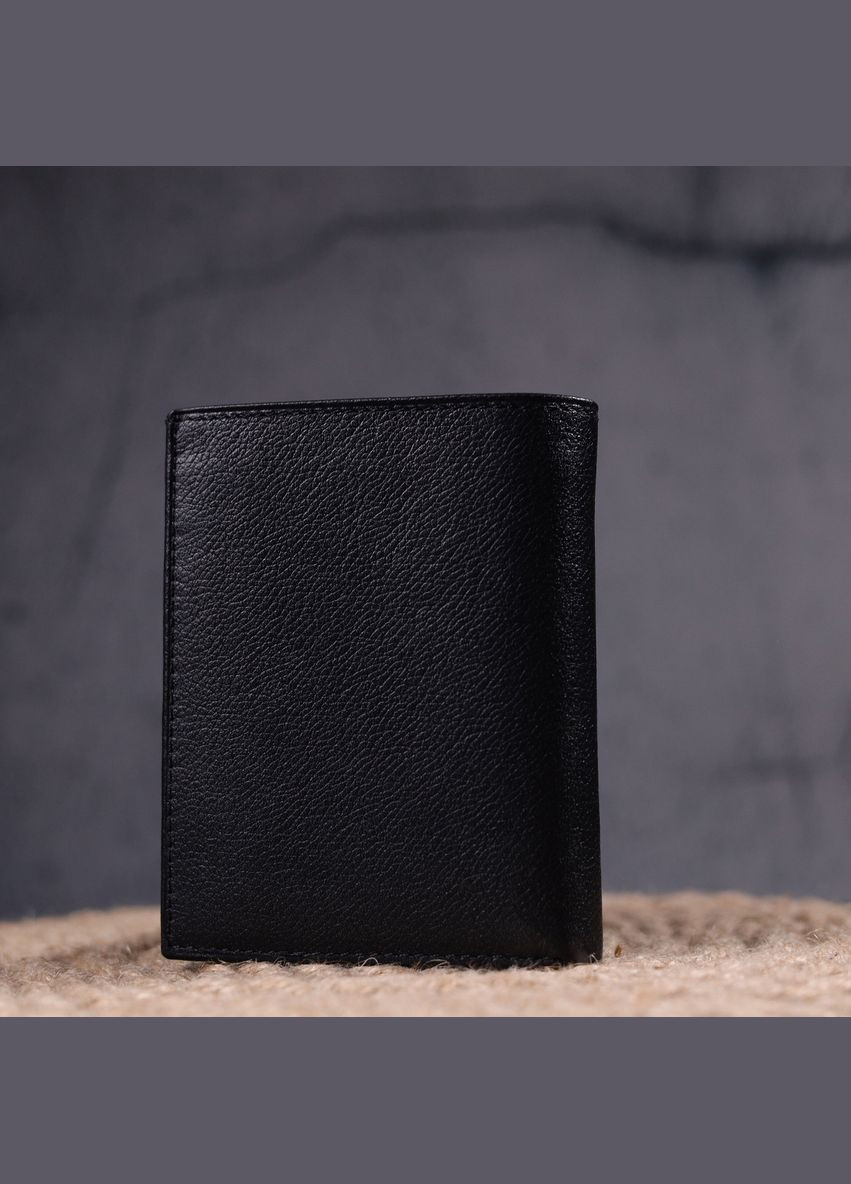 Вертикальный маленький кошелек мужской Кожаный без застежки 21362 Черный Karya (306882050)