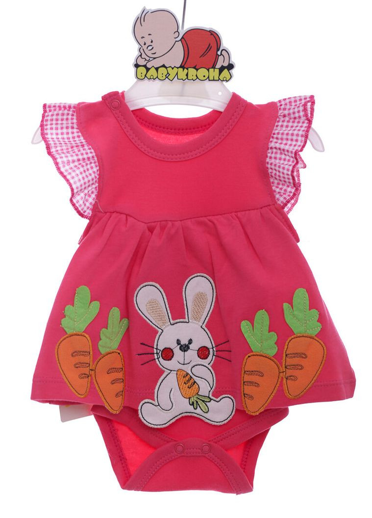 Боді-сукня з коротким рукавом для дівчинки рожева З зайкою бавовна MiniPapi 50 см (37986) BABYKROHA (297197967)