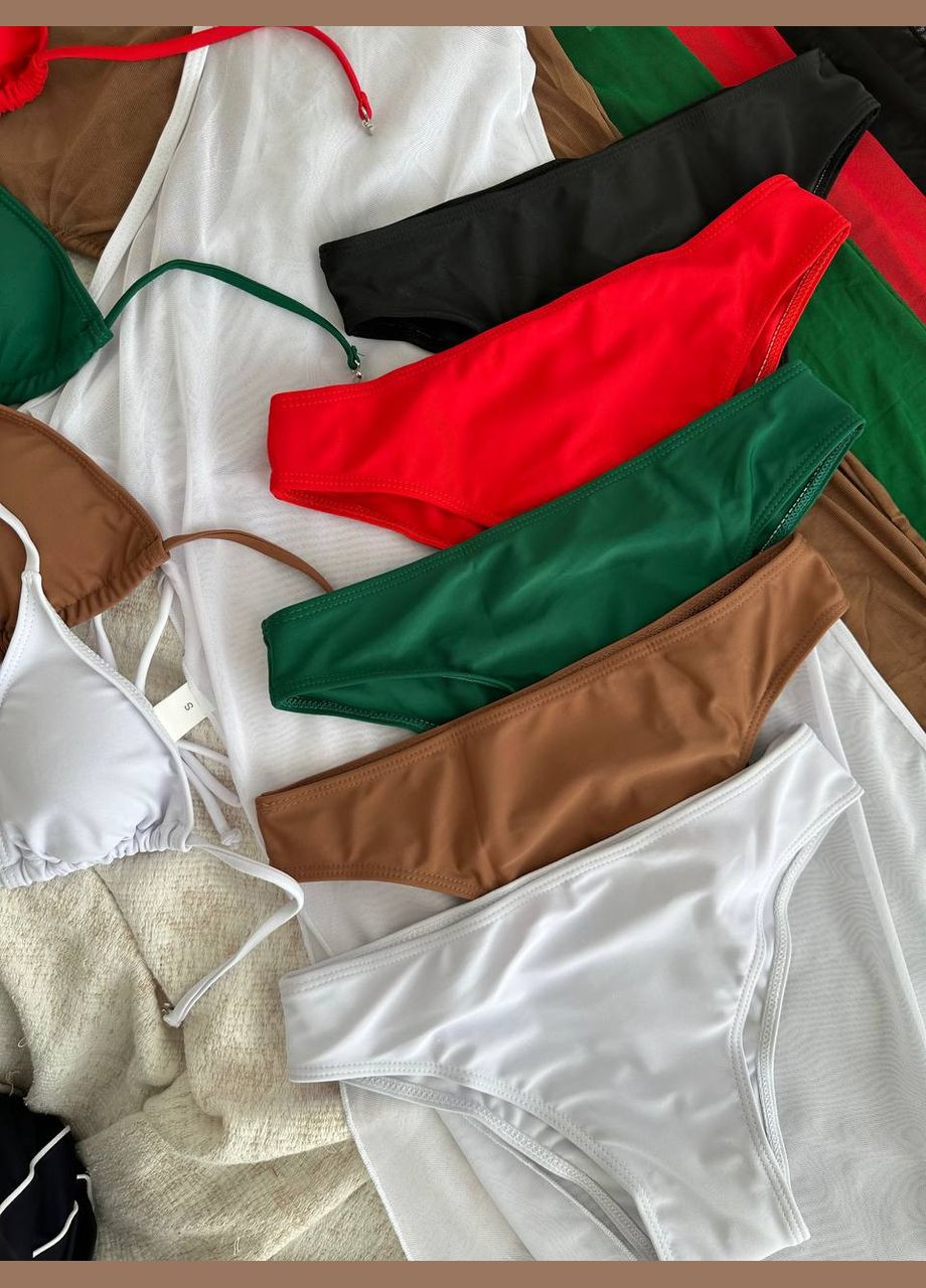 Темно-бежевий літній стильний базовий купальник прикрашений сукнею-максі на одне плече роздільний Vakko