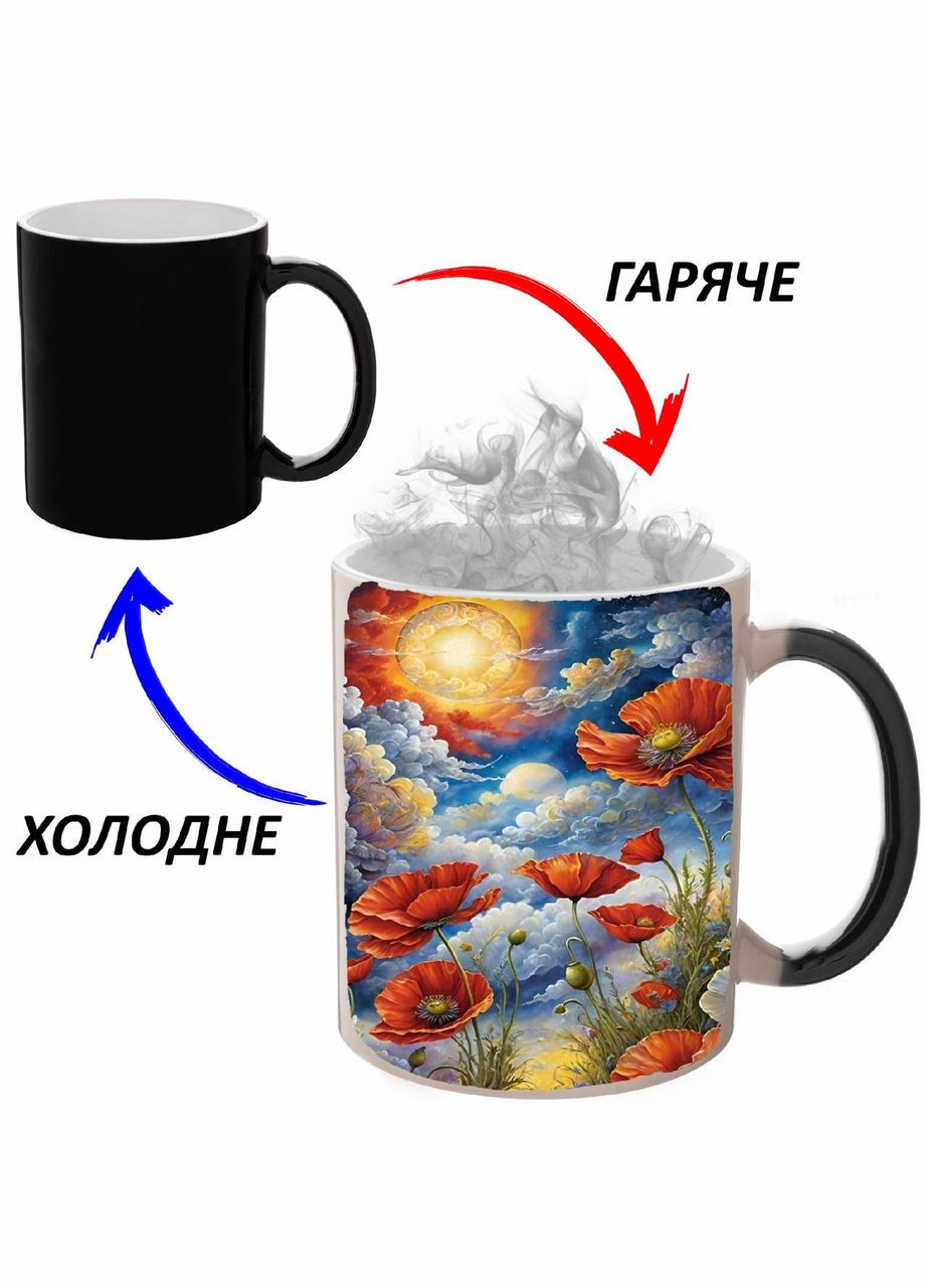 Чашка хамелон (кухоль, горнятко) Квіти #0011 Чорна 330 мл No Brand (323470475)