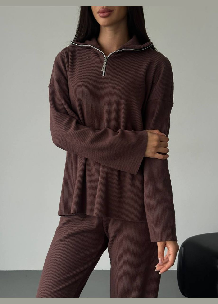 Теплый женский костюм в рубчик. No Brand (307059540)