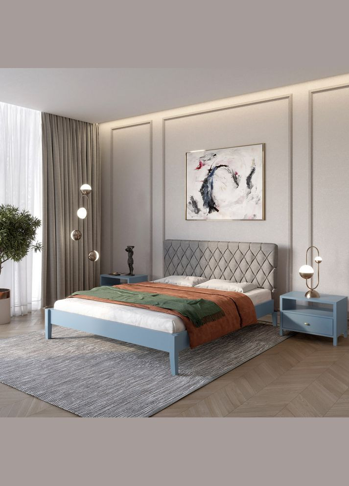 Полуторне дерев'яне ліжко Венеція ДК (RAL1020)/Аляска 93 (Сірий) 120х200 см Mebigrand (366084964)