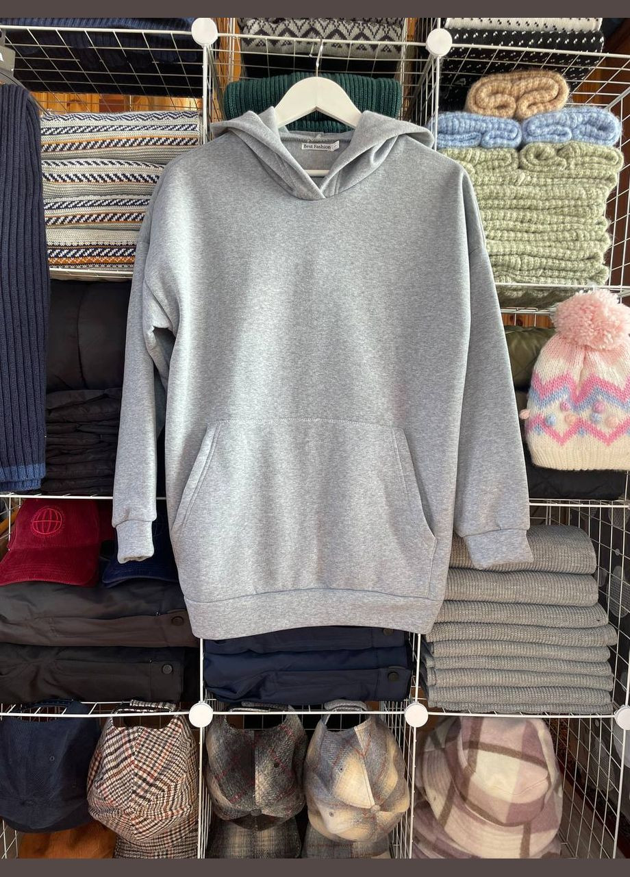 Удлиненное худи на зимнем флисе с карманом кенгуру в стиле оверссайз Nositi (307028635)