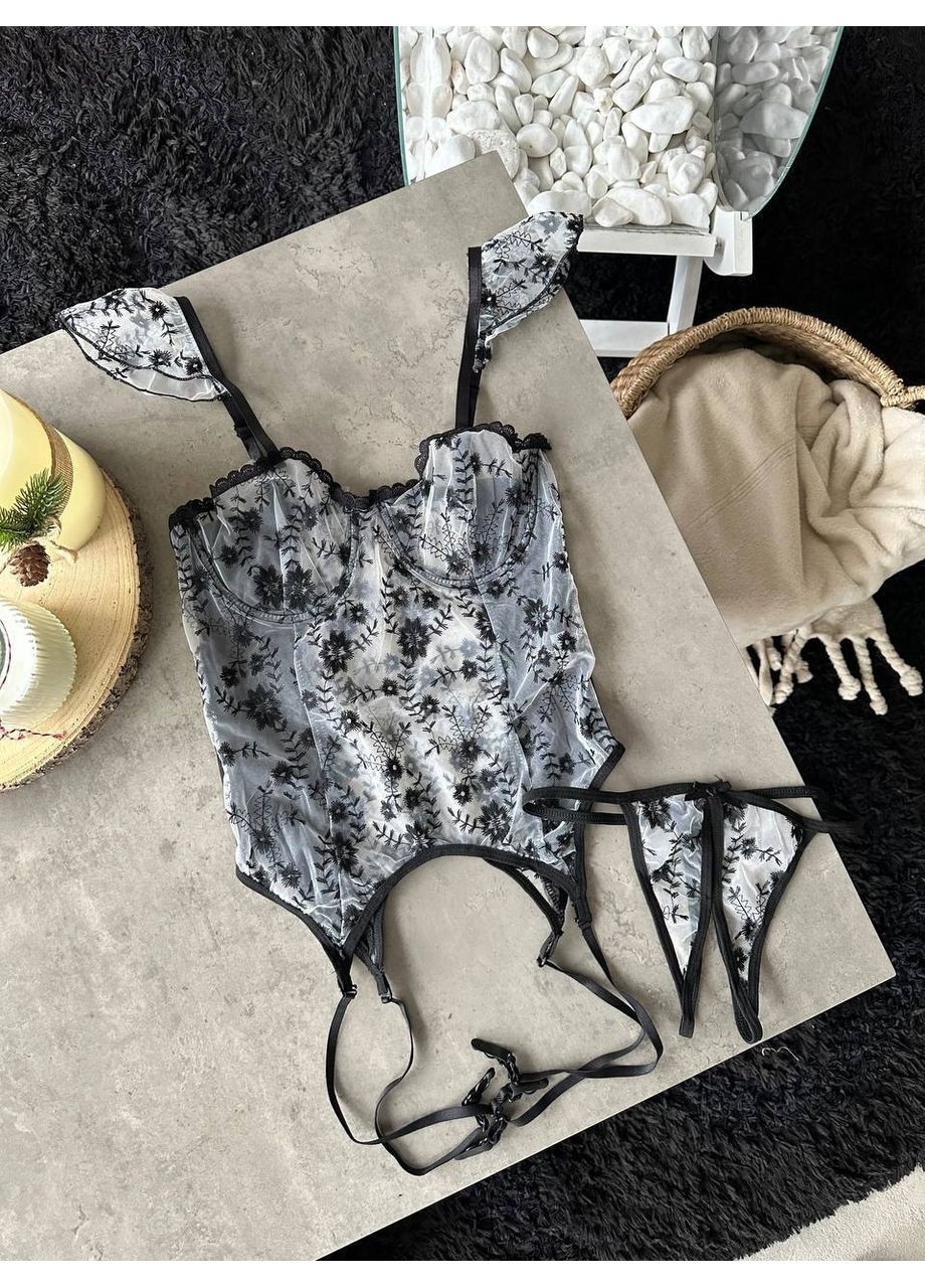 Чорний балконет комплект жіночої білизни | пристрасть у деталях, чорний мереживний Vital-Textile без кісточок поліестер, еластан