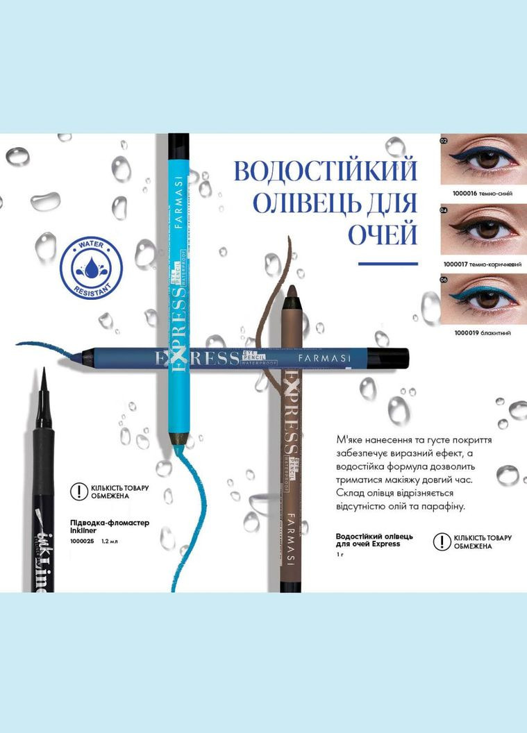 Водостійкий олівець для очей Exspress 04 Темно-коричневий 1 г Farmasi (294944692)