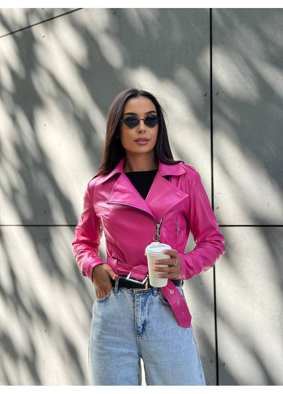 Малинова демісезонна куртка-косуха жіноча з екошкіри чорна 00298 No Brand