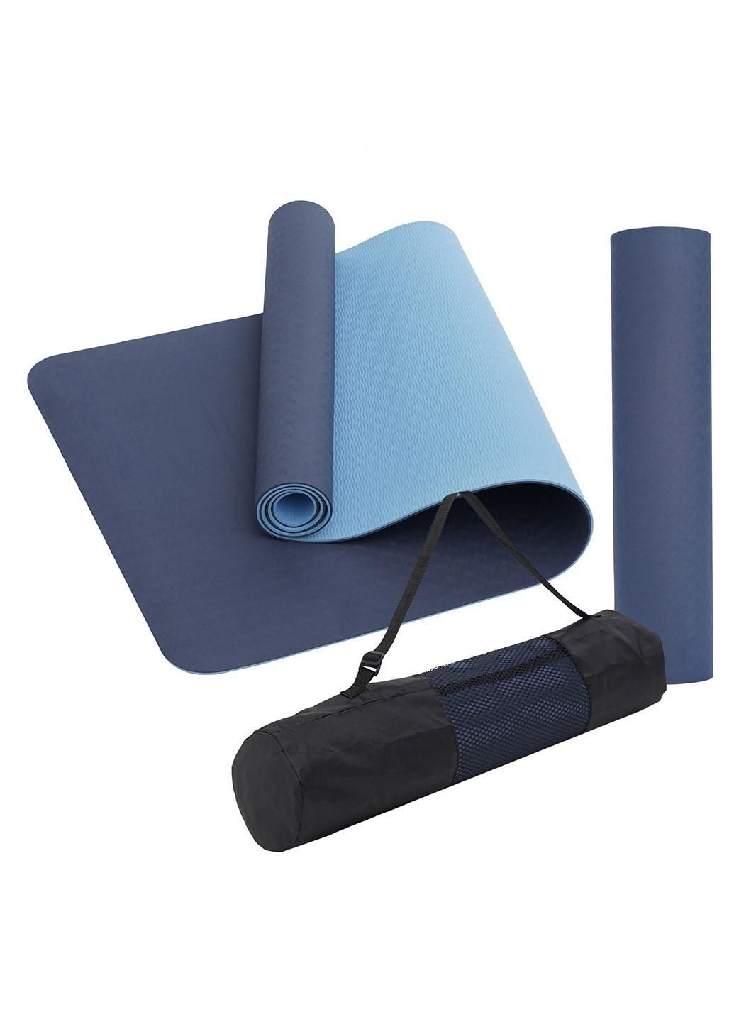 Коврик (мат) спортивный TPE 183 x 61 x 0.6 см для йоги и фитнеса SV-EZ0058 Blue/Sky Blue SportVida (278567876)