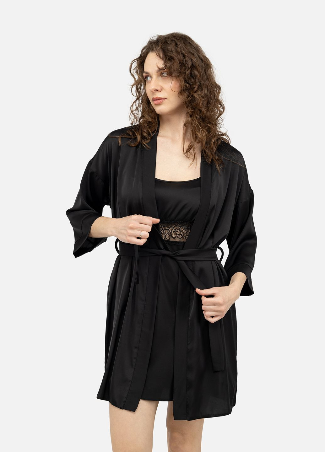 Женский халат цвет черный ЦБ-00244096 Yuki (285800223)