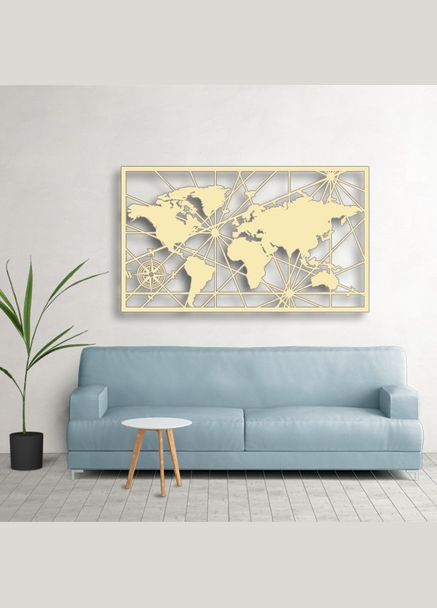 Панно 3D декоративное с объемом 15 мм для стен, Карта мира 60 х 102 см ванильное Декоинт (278290314)