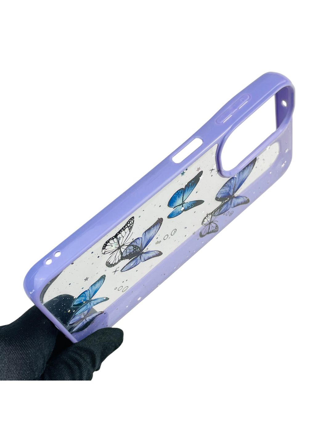 Чехол для Galaxy A14 4G (SM-A145F) с блёстками с бабочками на самсунг а14 4г сиреневый Samsung (366388243)