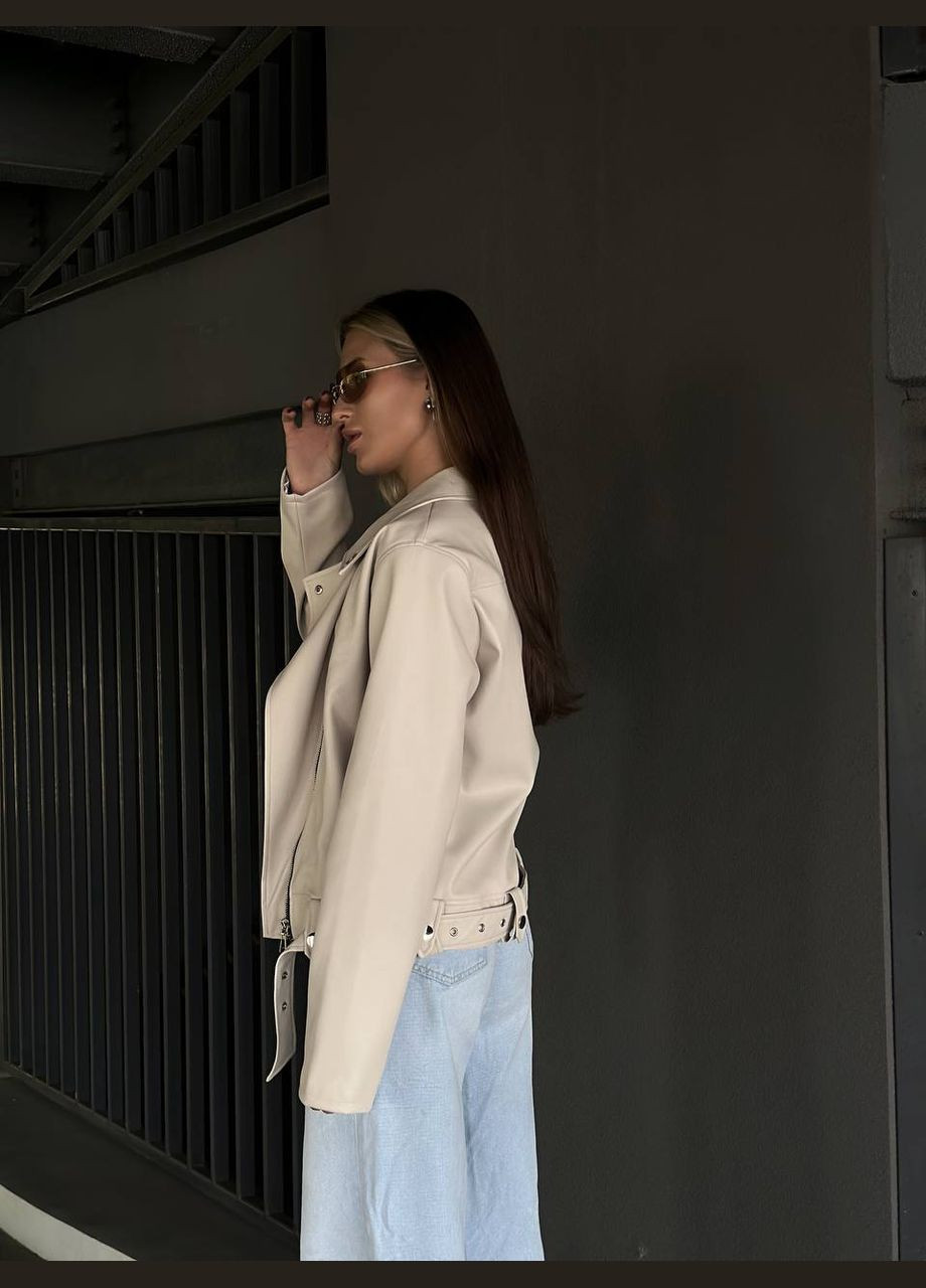 Молочная демисезонная женская куртка-косуха косуха, байкерская Україна