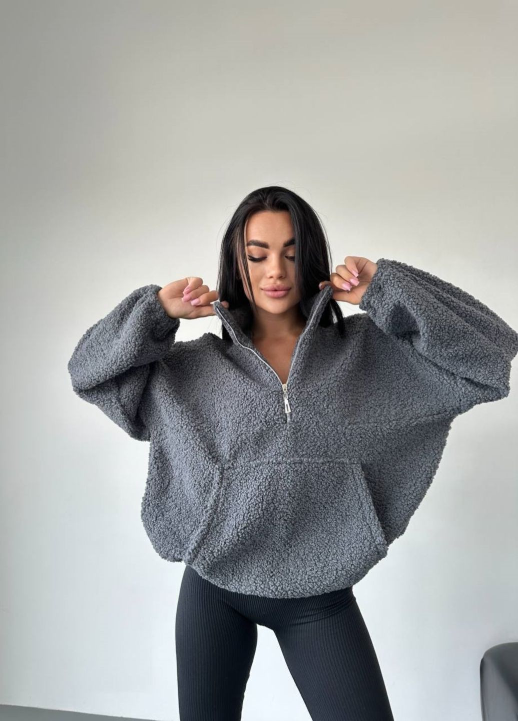 Анорак женский Hapy Brand куртка Размер 42-48 оверсайз Графит More 0106 (316306930)