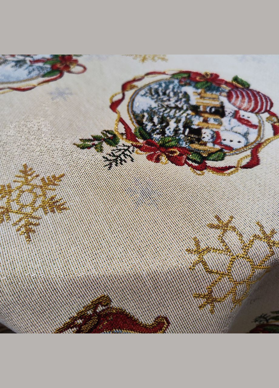 Новорічна скатертина на овальний стіл, святкова гобеленова овальна скатертина на стіл з золотим люрексом 160, 300 Maystat (306812361)