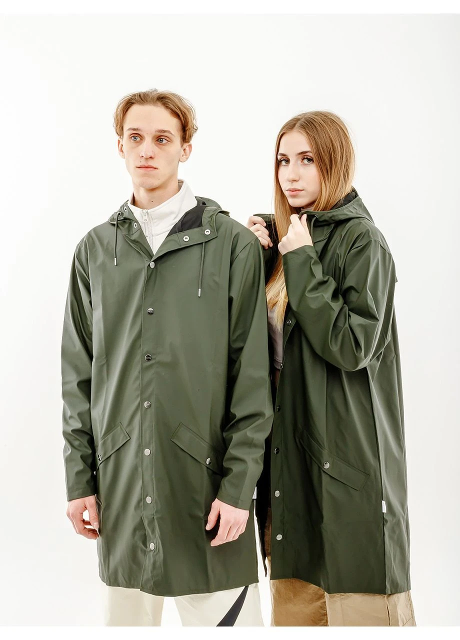 Зеленая демисезонная куртка long jacket 1202-green Rains