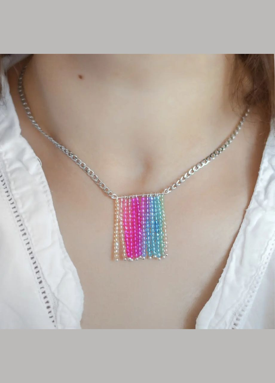 Кулон подвеска "Радуга" натуральный камень Шпинель d-2мм на цепочке L-41см фур-ра нержавеющая сталь Тогл No Brand підвіска (302254693)