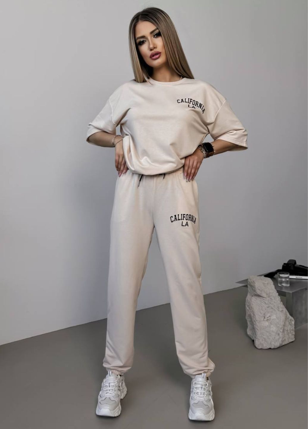 Базовий повсякденний оверсайз костюм двійка з накатом: футболка + джогери Tik-Tak (325401585)