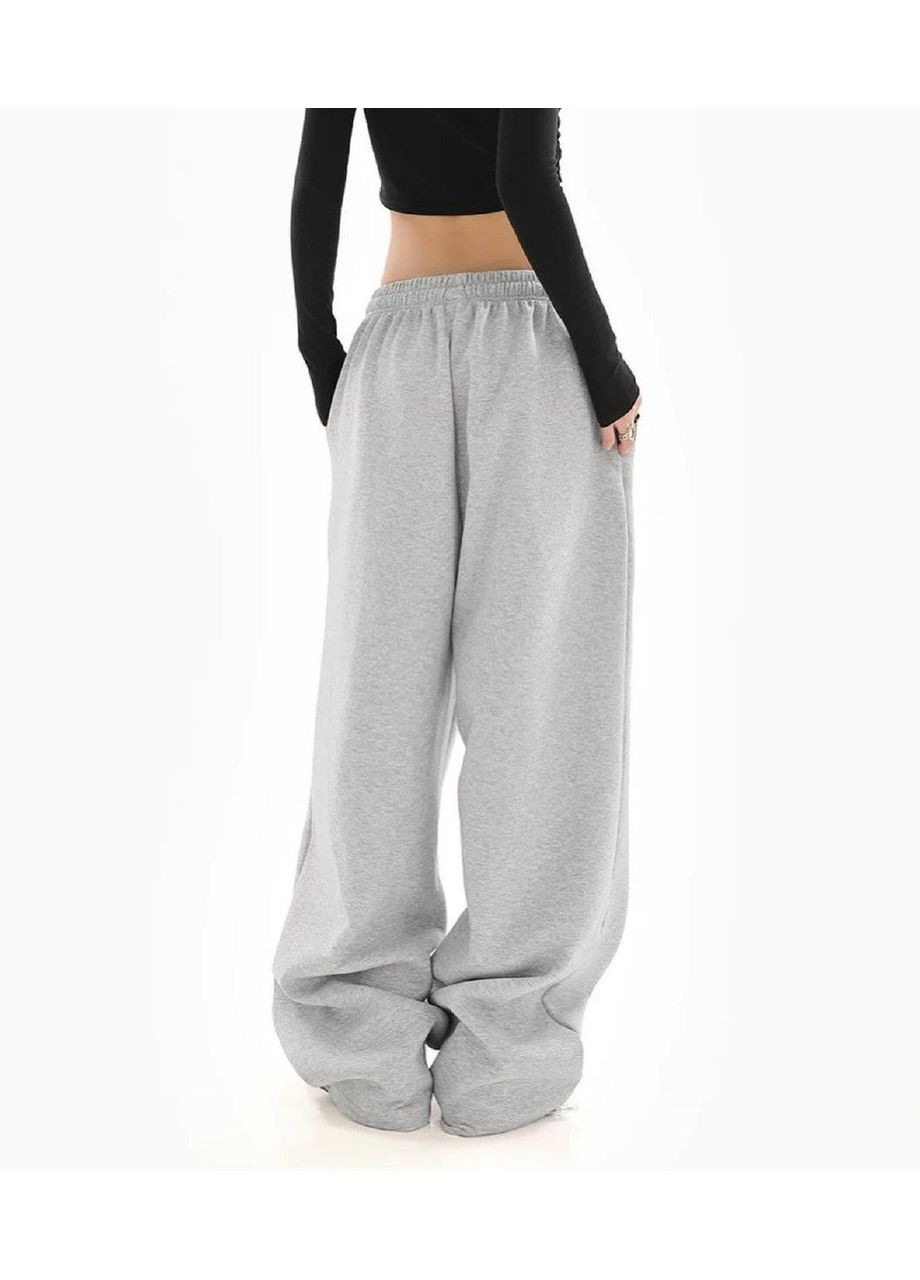 Жіночі широкі штани оверсайз на флісі та затяжках, сірий No Brand (361878509)