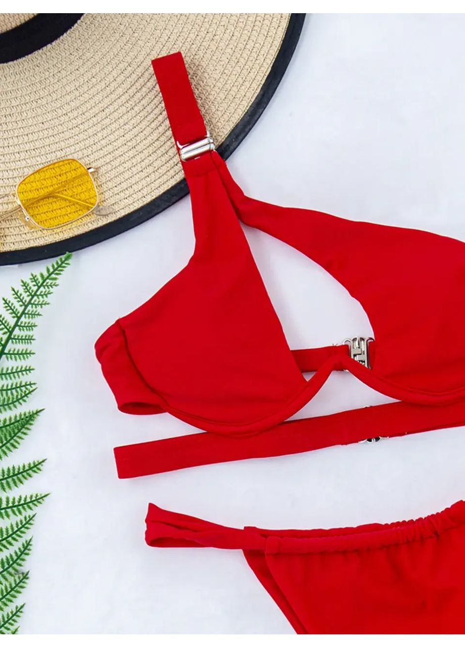 Красный летний раздельный купальник из качественного быстросохнущего эластана. раздельный купальник с косточками красный, s China