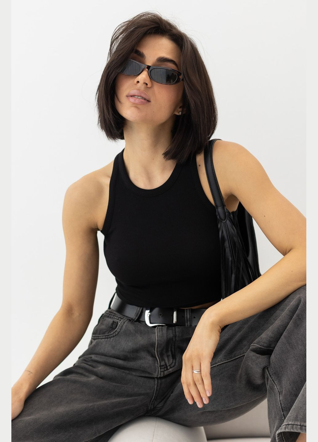 Женская майка-топ в рубчик из эластичного трикотажа Lurex — 324828125