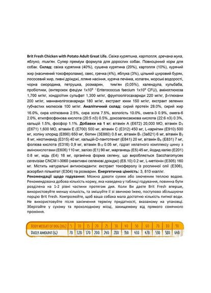 Сухой корм для взрослых собак всех пород, с курицей и картофелем, 2,5 кг. Brit Fresh (322874718)