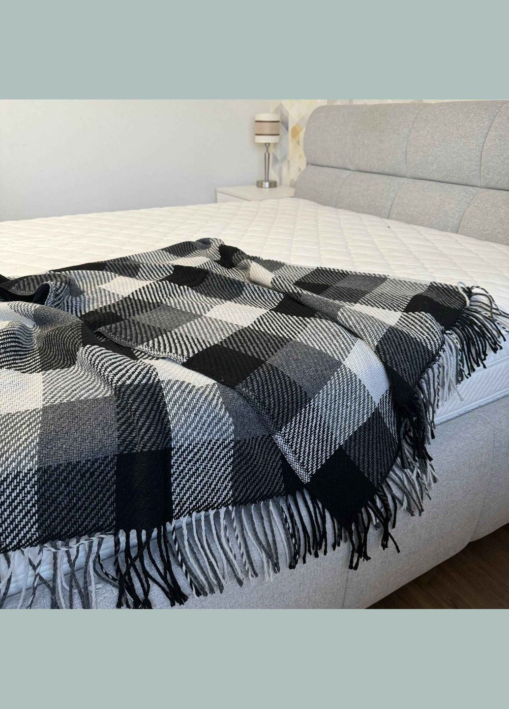 Плед на односпальную кровать 140х200 с шерстью серый в клетку 51970500 Ananasko (316505036)